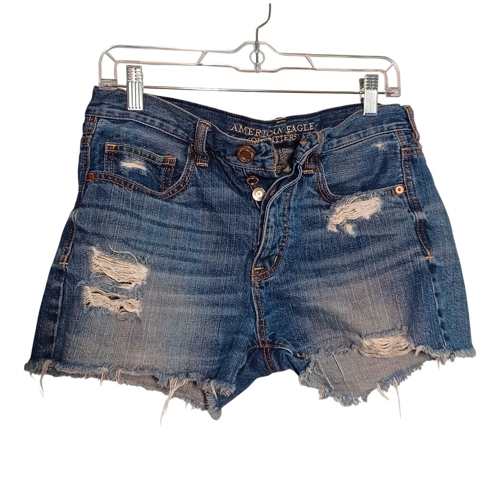 American Eagle Womens Distressed Cut Off Fray Shorts Size 4 Button Cotton Denim